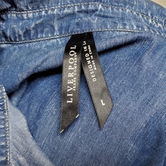 LIVERPOOL Jeans Washed Out High Low Button Up Split Back Top Large - Picture 13 of 13